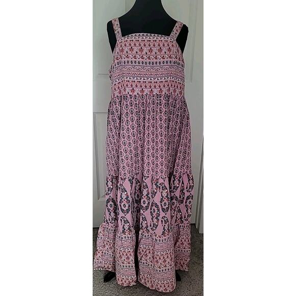 Boho Tiered Maxi Dress XL – Pink Peasant Cottagecore Flowing Dress - Picture 2 of 8